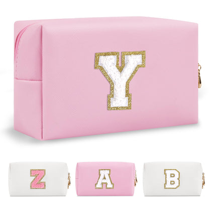 ChaoGreat Personalized Initial Makeup Bag front view in pink with letter Y
