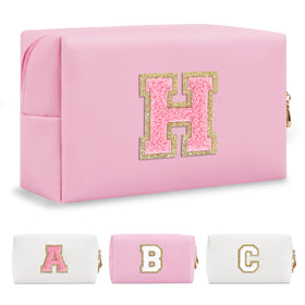 ChaoGreat Personalized Initial Makeup Bag front view with chenille patch