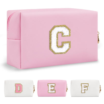 ChaoGreat Personalized Initial Makeup Bag front view with glitter patch