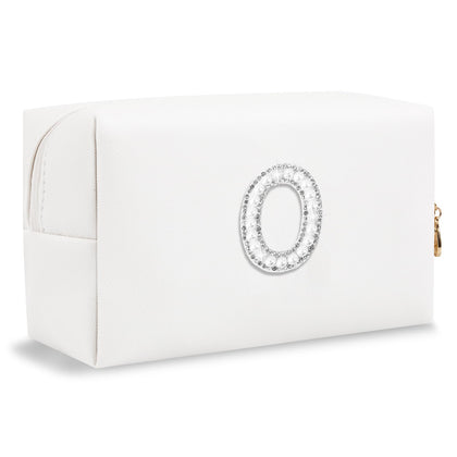 ChaoGreat personalized initial makeup bag front view with pearl rhinestone design