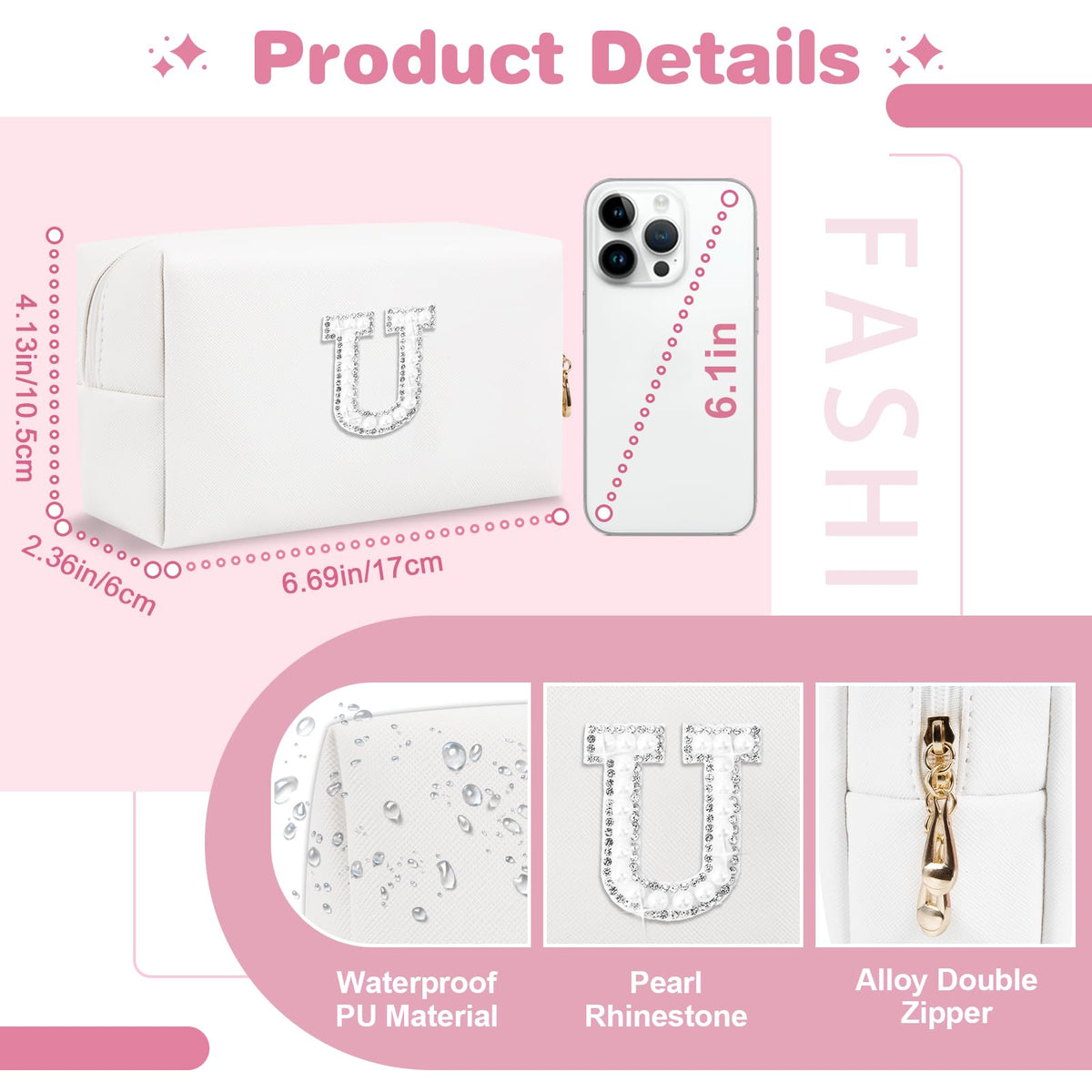 ChaoGreat Personalized Initial Makeup Bag side view showing initials
