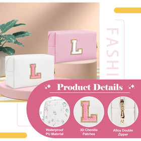 ChaoGreat Personalized Makeup Bag Initial L open view with cosmetics inside