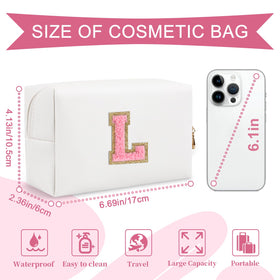 ChaoGreat Personalized Makeup Bag Initial L side view showing zipper