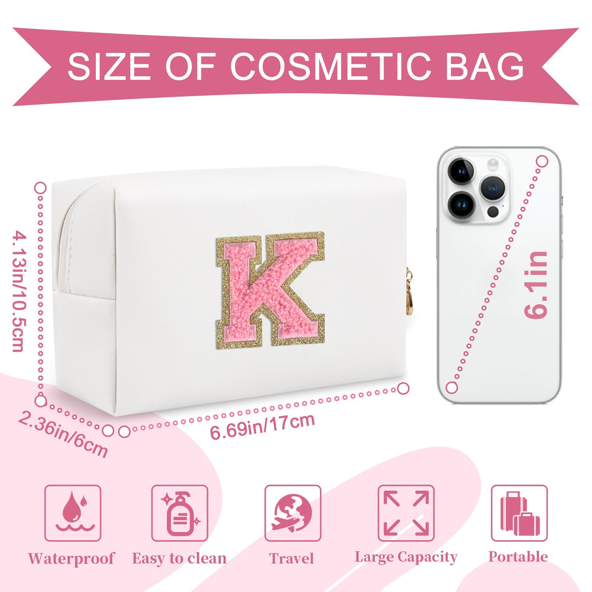 ChaoGreat Personalized Makeup Bag Letter K side view