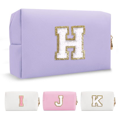 ChaoGreat Personalized Makeup Bag purple front view with glittery initials