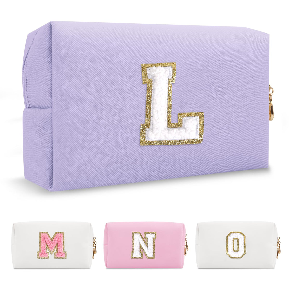ChaoGreat personalized makeup bag purple with glittering initials