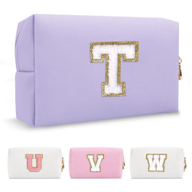 ChaoGreat Personalized Makeup Bag with initial T front view in purple
