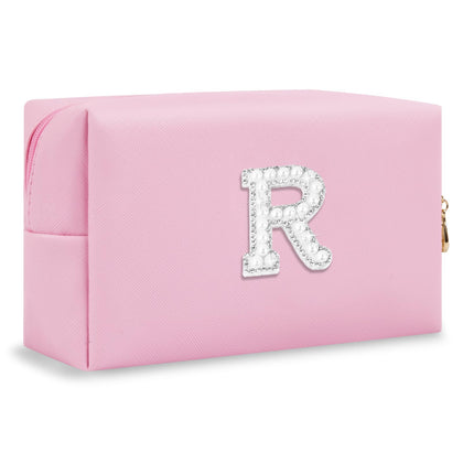 ChaoGreat personalized makeup bag with pearl rhinestone initials front view
