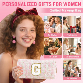 ChaoGreat Personalized Quilted Cosmetic Bag displayed on a vanity