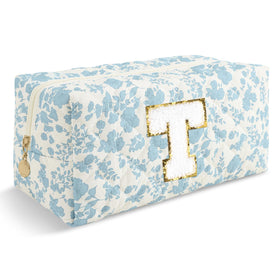 ChaoGreat Personalized Quilted Cosmetic Bag front view in blue