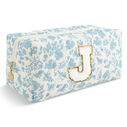 ChaoGreat Personalized Quilted Cosmetic Bag front view in blue