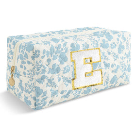 ChaoGreat Personalized Quilted Cosmetic Bag front view in blue floral