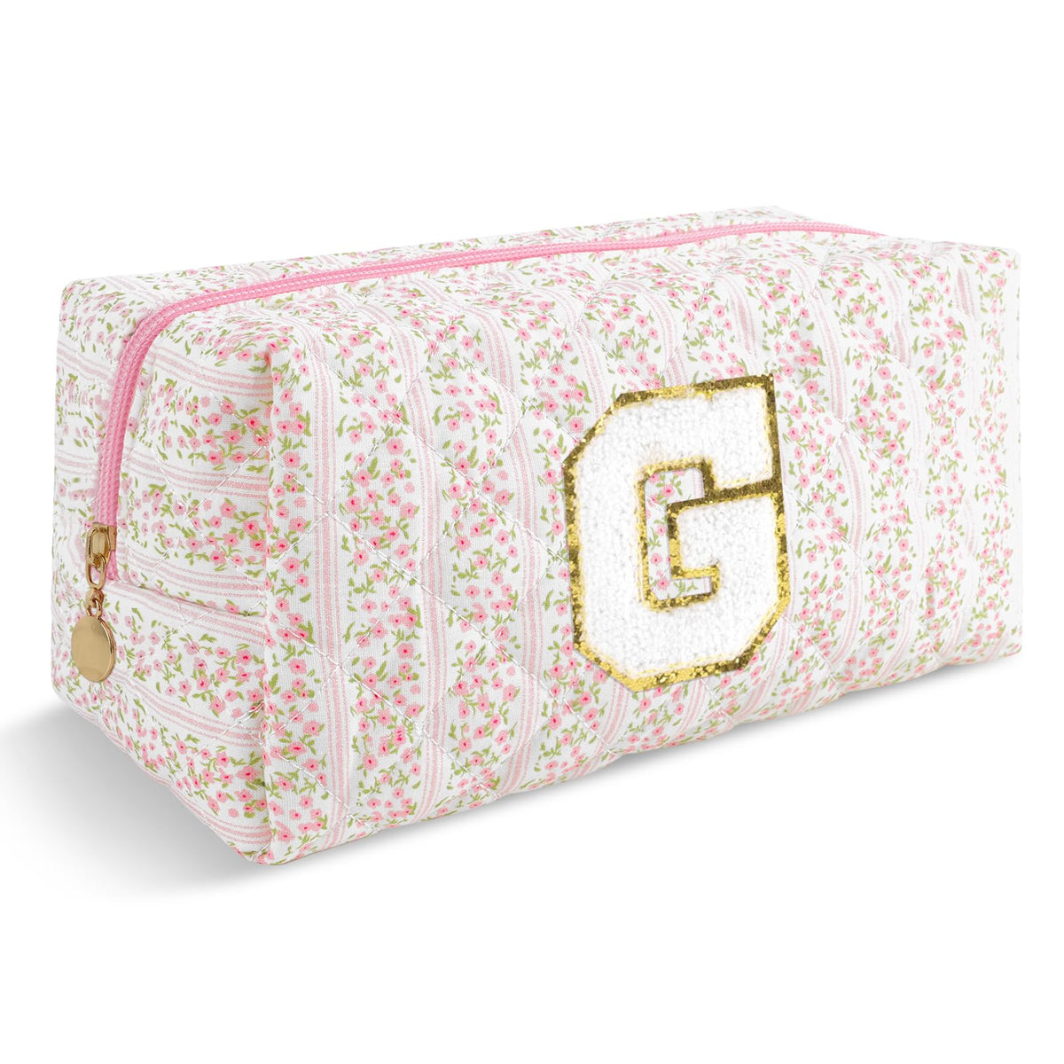 ChaoGreat Personalized Quilted Cosmetic Bag front view in pink