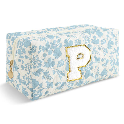 ChaoGreat Personalized Quilted Cosmetic Bag front view with floral design