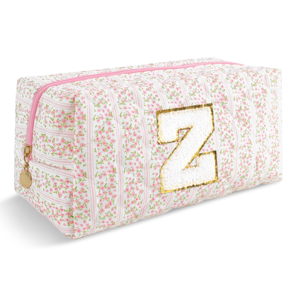 ChaoGreat personalized quilted cosmetic bag in pink floral design