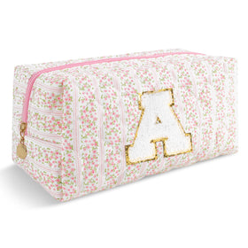 ChaoGreat personalized quilted cosmetic bag in pink with floral design