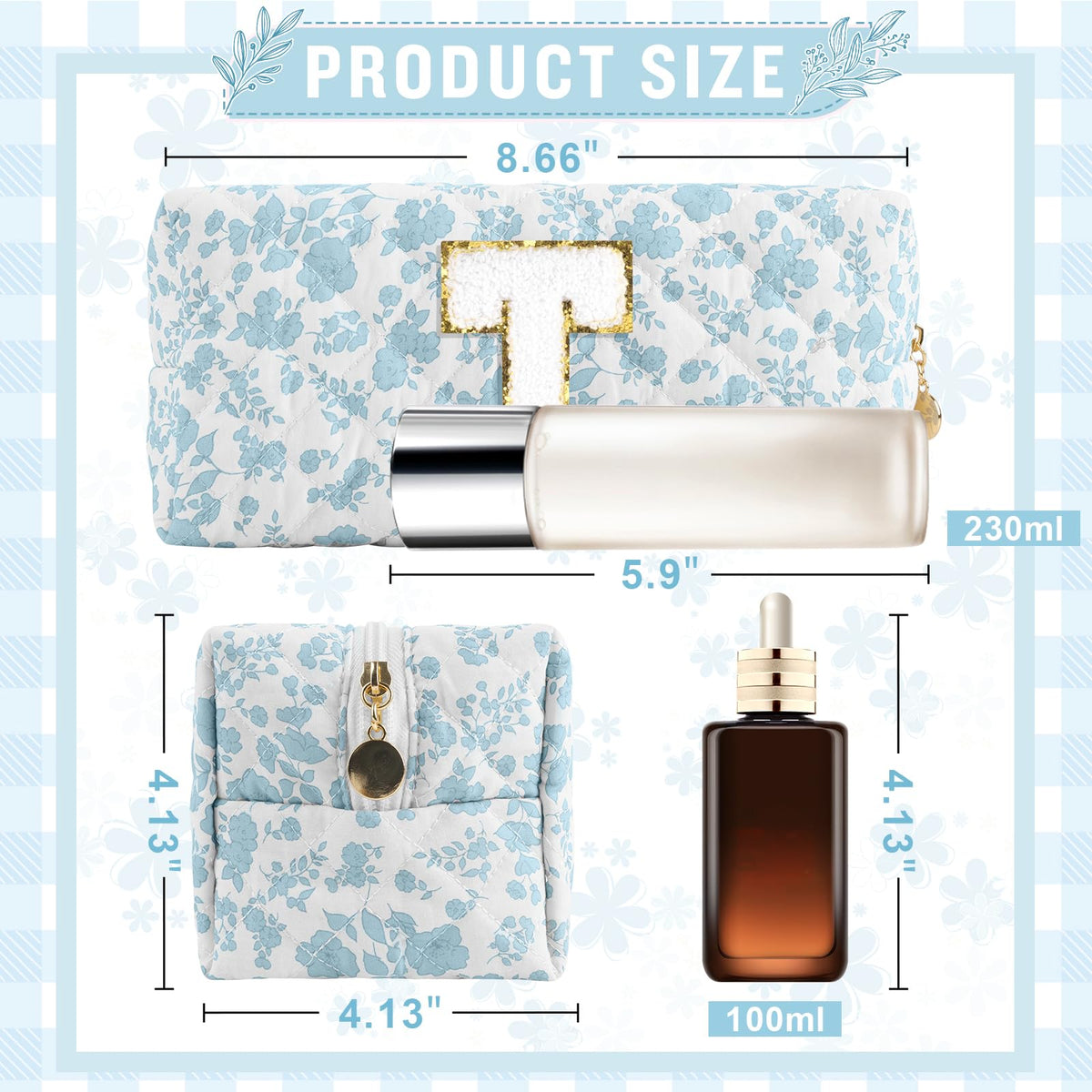 ChaoGreat Personalized Quilted Cosmetic Bag showing floral pattern