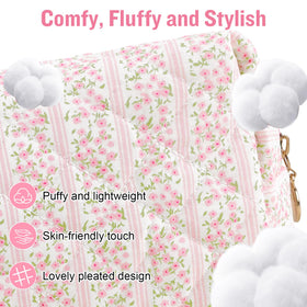 ChaoGreat Personalized Quilted Cosmetic Bag with floral design on a table