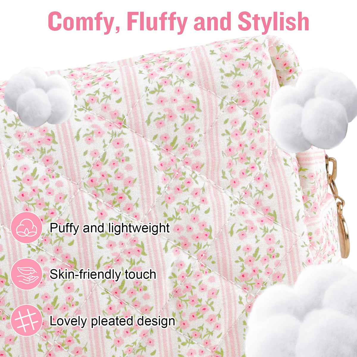 ChaoGreat pink cosmetic bag shown with daily essentials