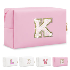 ChaoGreat Pink Glitter Initial A-Z Makeup Bag front view