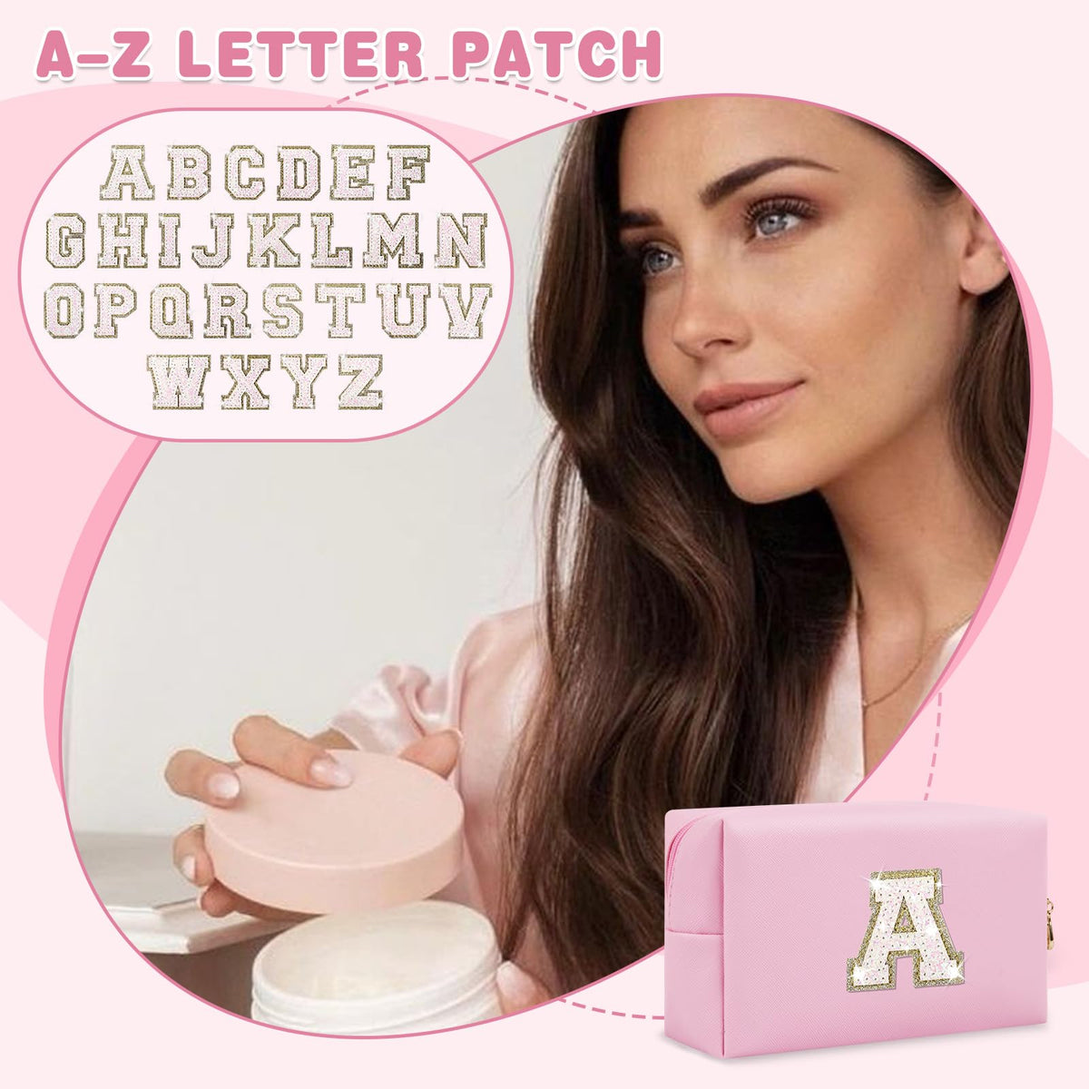 ChaoGreat pink makeup bag with initials on display
