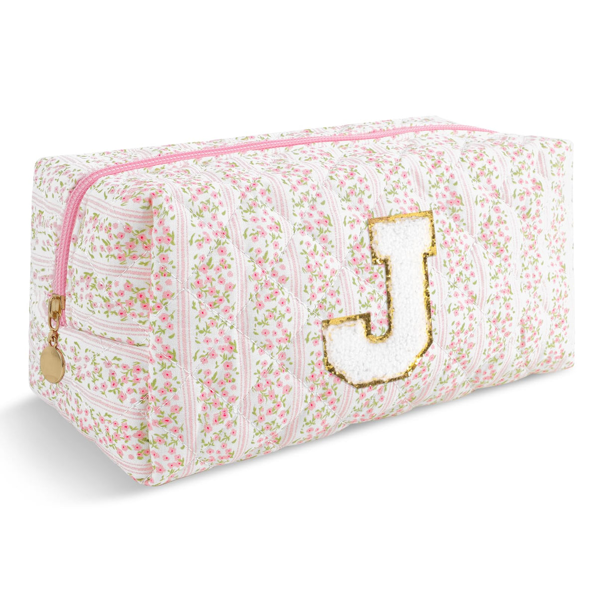 ChaoGreat pink personalized quilted cosmetic bag front view