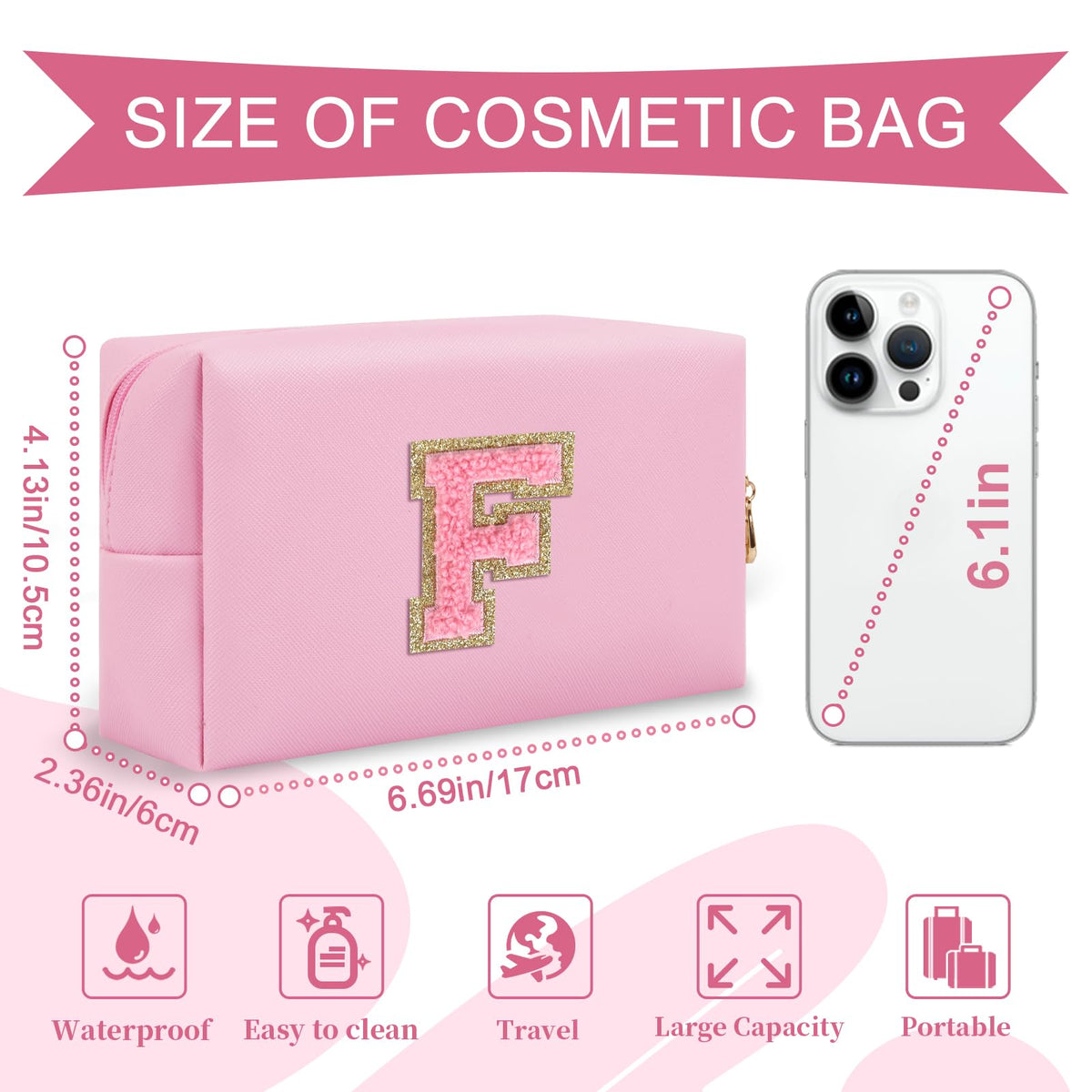 ChaoGreat Preppy Patch Makeup Bag with letter F detail