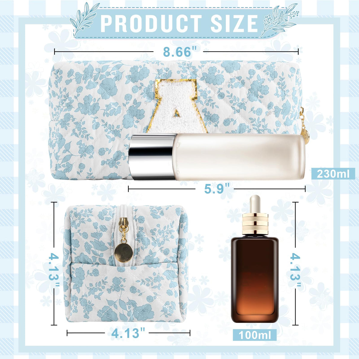 ChaoGreat quilted cosmetic bag blue side view