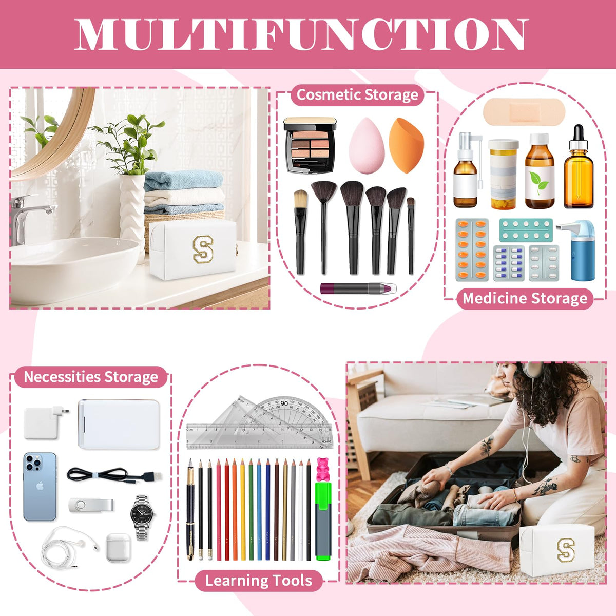 ChaoGreat Small Initial Makeup Bag in a travel setting