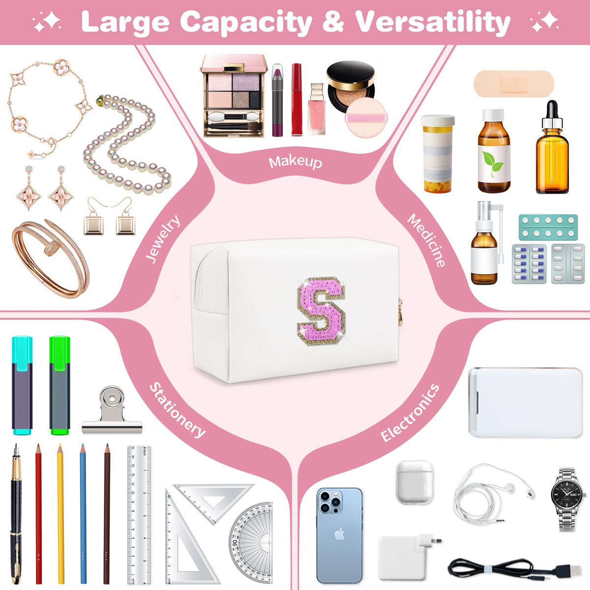 ChaoGreat Small Initial Patch Makeup Bag back view
