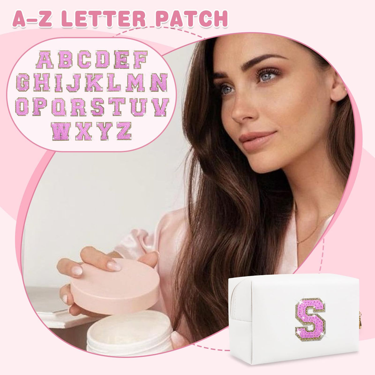 ChaoGreat Small Initial Patch Makeup Bag with white PU leather finish
