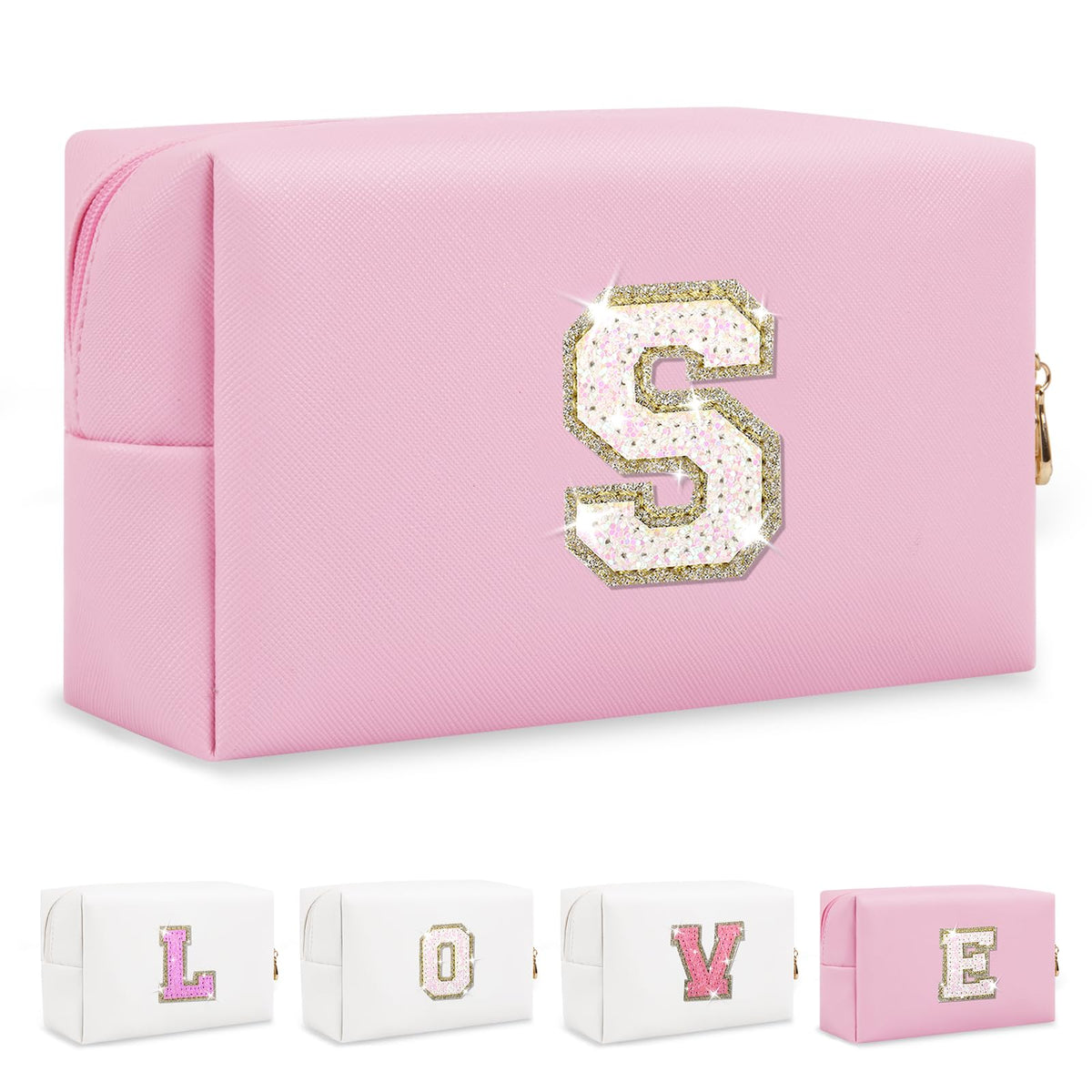 ChaoGreat small personalised initial A-Z glitter makeup bag front view