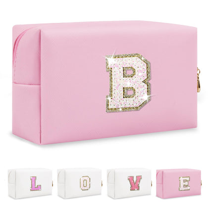 ChaoGreat Small Personalised Initial A-Z Patch Makeup Bag in pink with glitter