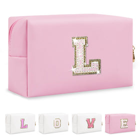 ChaoGreat Small Personalised Initial A-Z Patch Makeup Bag in pink with glitter