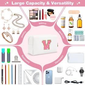 ChaoGreat Small Personalised Initial A-Z Patch Makeup Bag with cosmetics inside