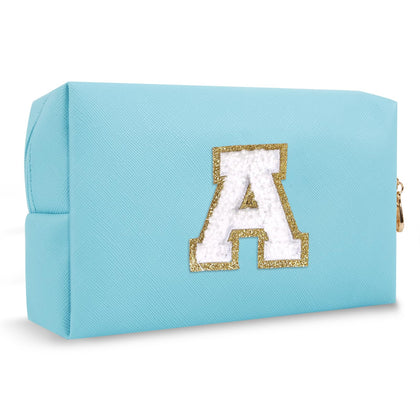ChaoGreat Small Personalised Initial Makeup Bag front view in blue