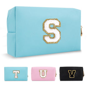 ChaoGreat Small Personalised Initial Makeup Bag front view in blue
