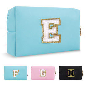 ChaoGreat Small Personalised Initial Makeup Bag front view in blue