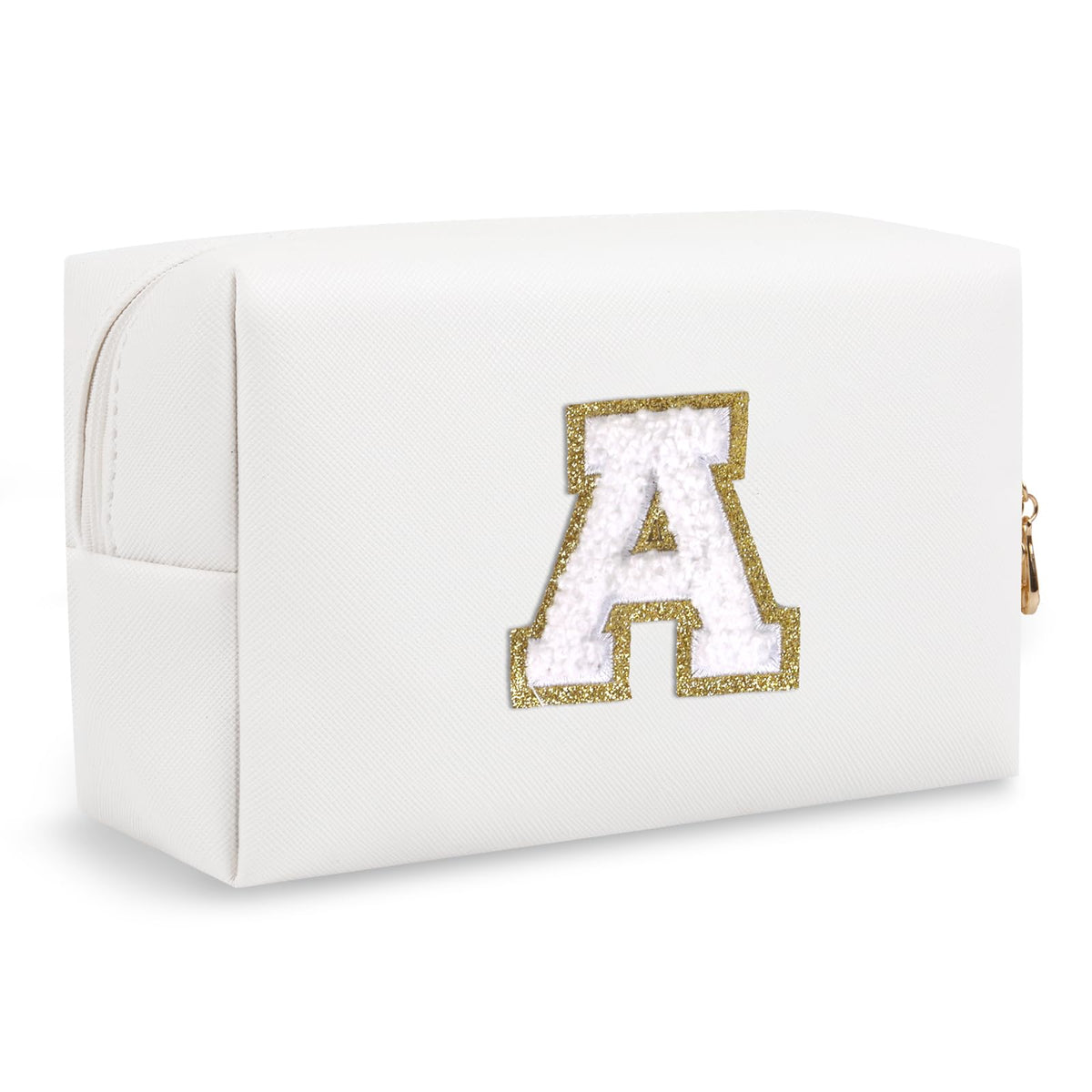 ChaoGreat Small Personalised Initial Makeup Bag front view with glittering patch