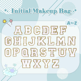 ChaoGreat Small Personalised Initial Makeup Bag on a vanity with cosmetics