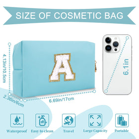 ChaoGreat Small Personalised Initial Makeup Bag showing golden glittering chenille patch