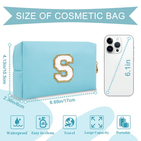 ChaoGreat Small Personalised Initial Makeup Bag side view with golden chenille patch