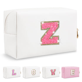 ChaoGreat Small Personalised Initial Patch Makeup Bag front view with glitter