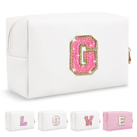 ChaoGreat Small Personalised Initial Patch Makeup Bag front view with glitter