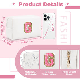 ChaoGreat Small Personalised Initial Patch Makeup Bag showing golden glitter patch