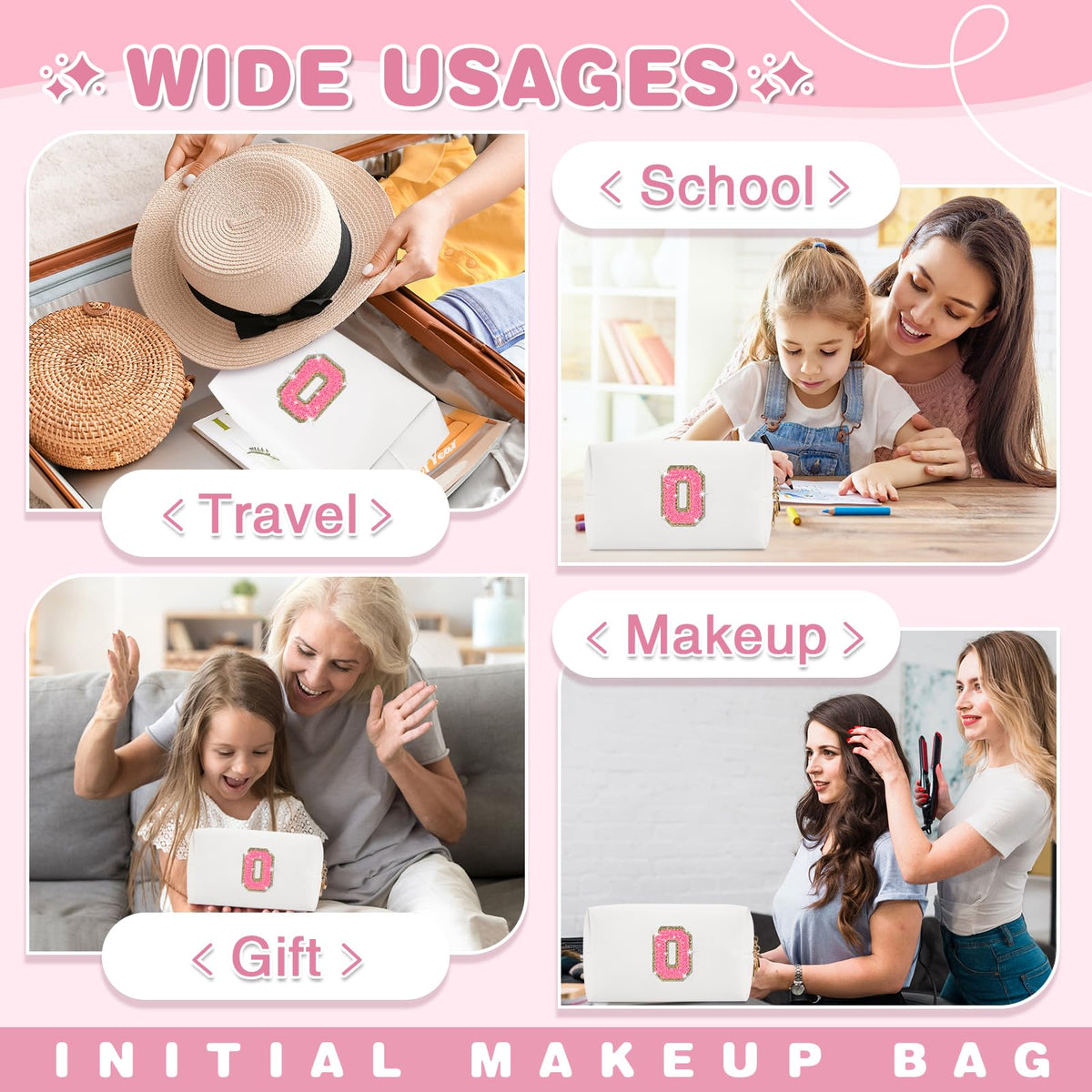 ChaoGreat Small Personalised Initial Patch Makeup Bag with initials close-up