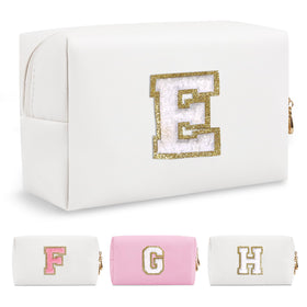 ChaoGreat Small Personalized Initial Makeup Bag front view with glittering patch