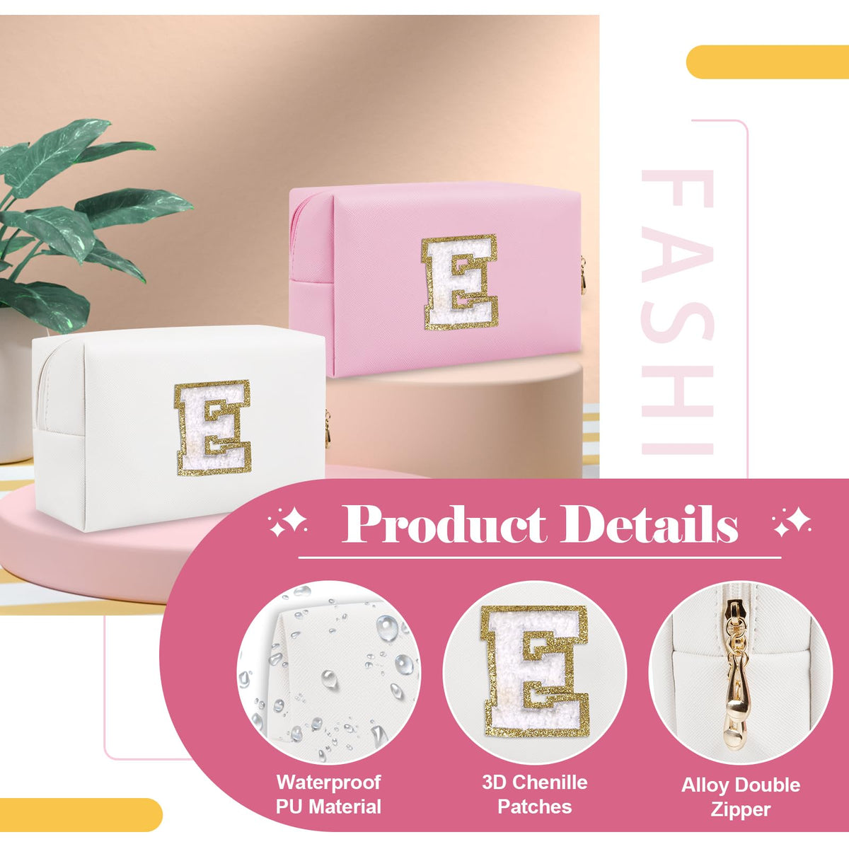 ChaoGreat Small Personalized Initial Makeup Bag with letter E detail