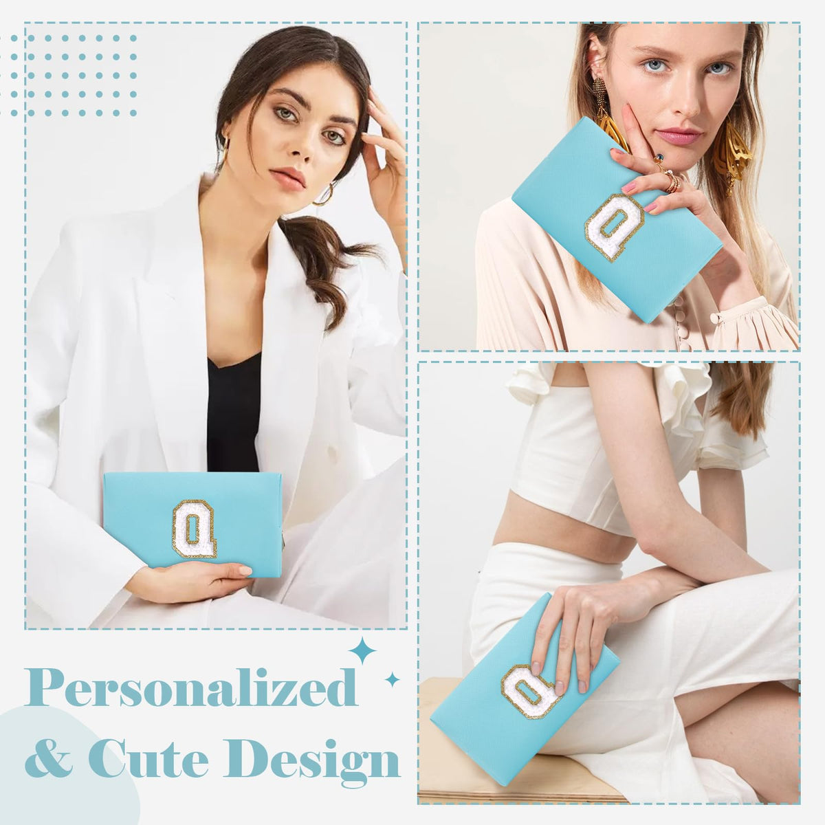ChaoGreat Small Personalized Initial Q Makeup Bag open with cosmetics inside