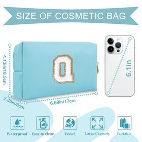 ChaoGreat Small Personalized Initial Q Makeup Bag showing golden glittering chenille patch